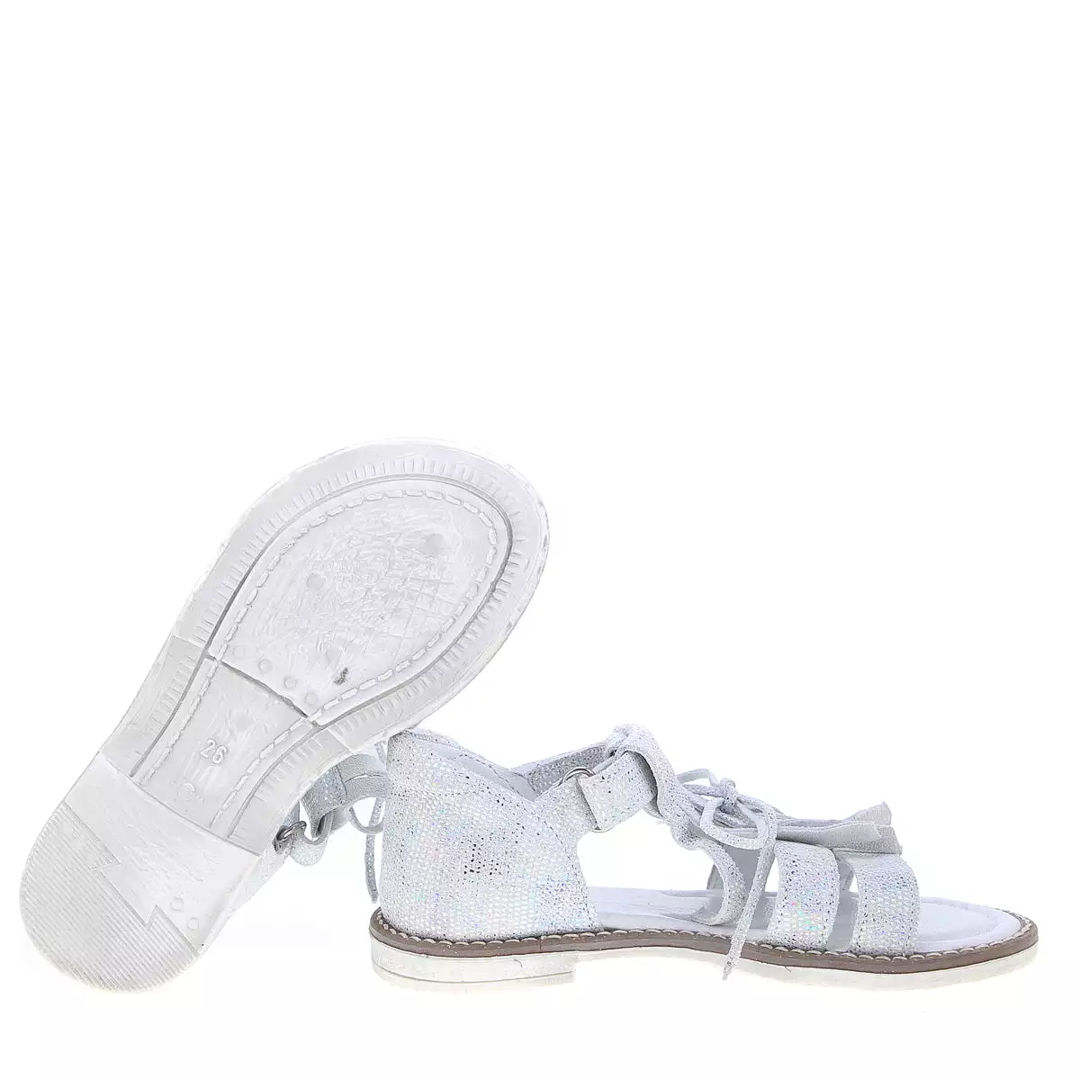 (2618A) Emel white shiny sandals fringes