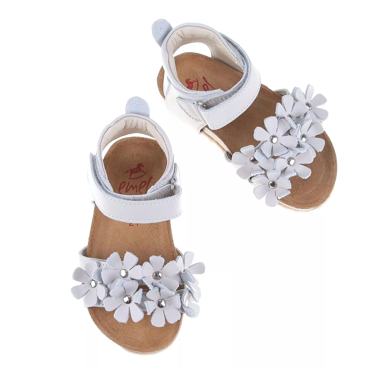 (2640D-5) Emel White Flowers sandals