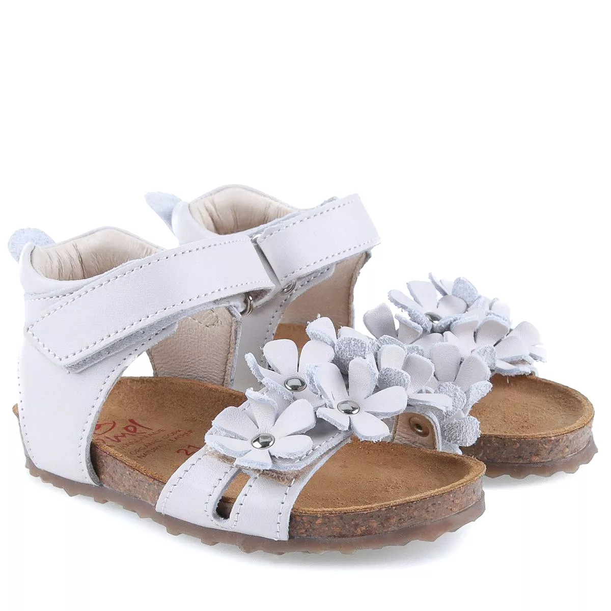 (2640D-5) Emel White Flowers sandals