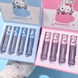 4 Pcs Cute Bunny Mirror Liquid Lipstick Set