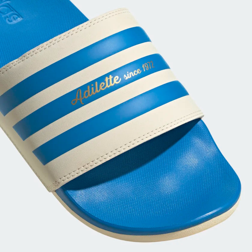 Adidas Adilette Comfort Slides -Wonder White /Blue Rush /Gold Metallic