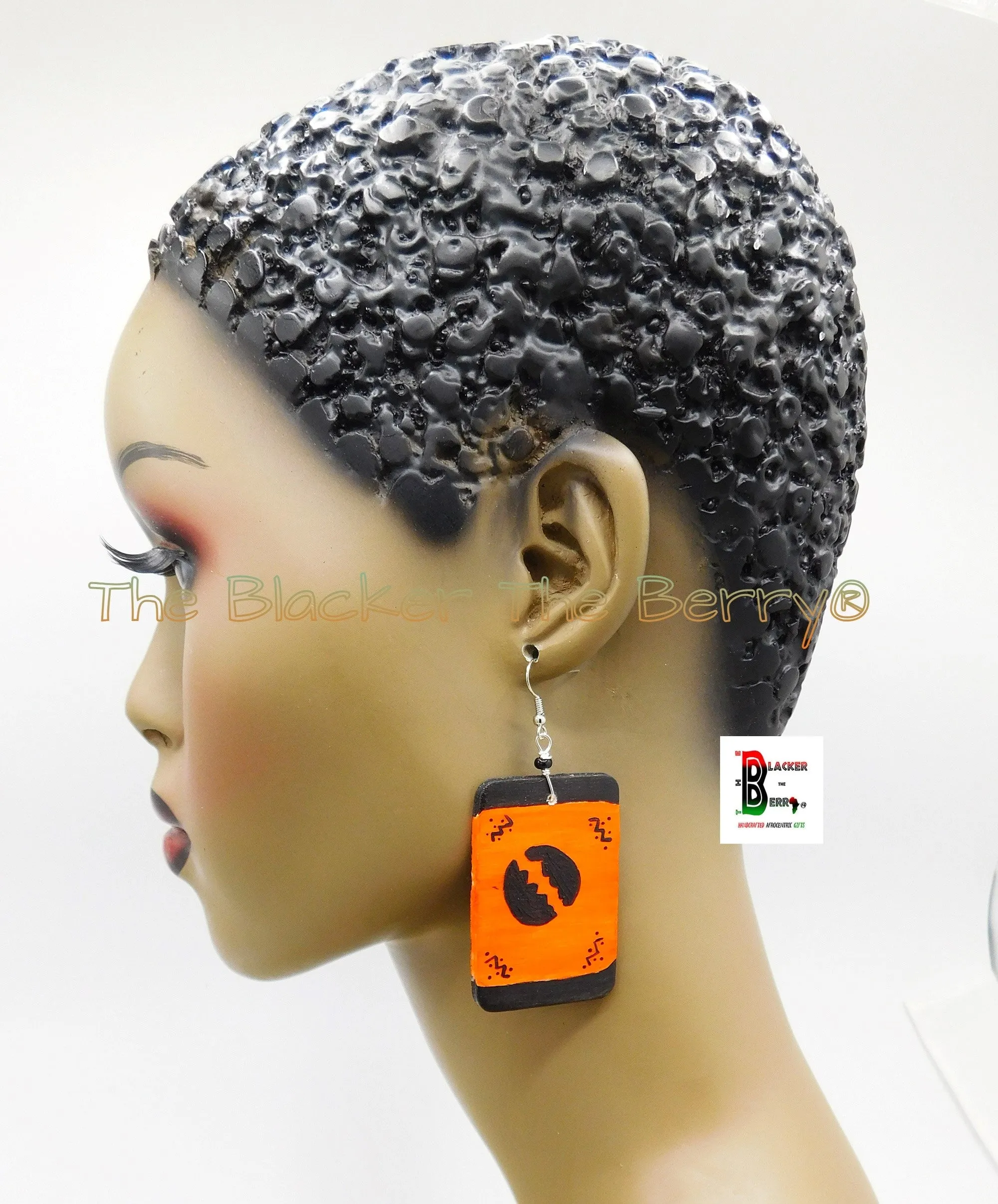 African Earring Orange Black Hand Painted The Blacker The Berry