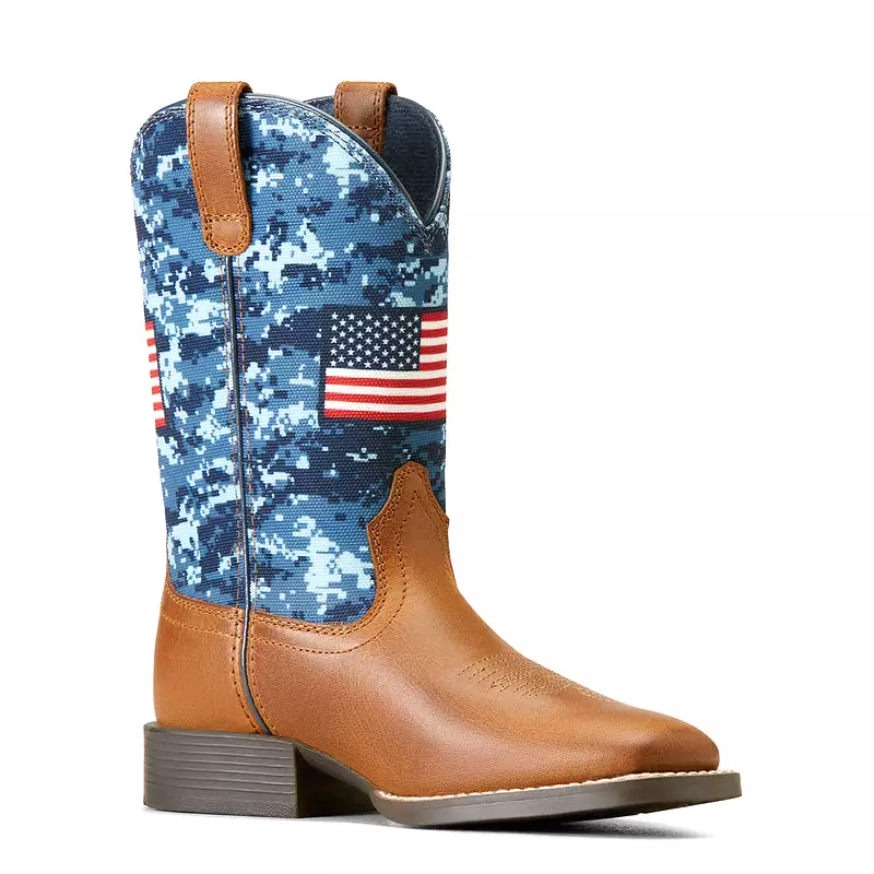 'Ariat' Youth 8 Patriot Western Square Toe - Grand Canyon / Blue Camo