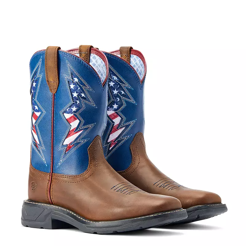 'Ariat' Youth 9 WorkHog XT VentTek Western Square Toe - Brown / Blue