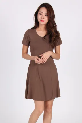 Basic Cotton Skater Dress in Brown