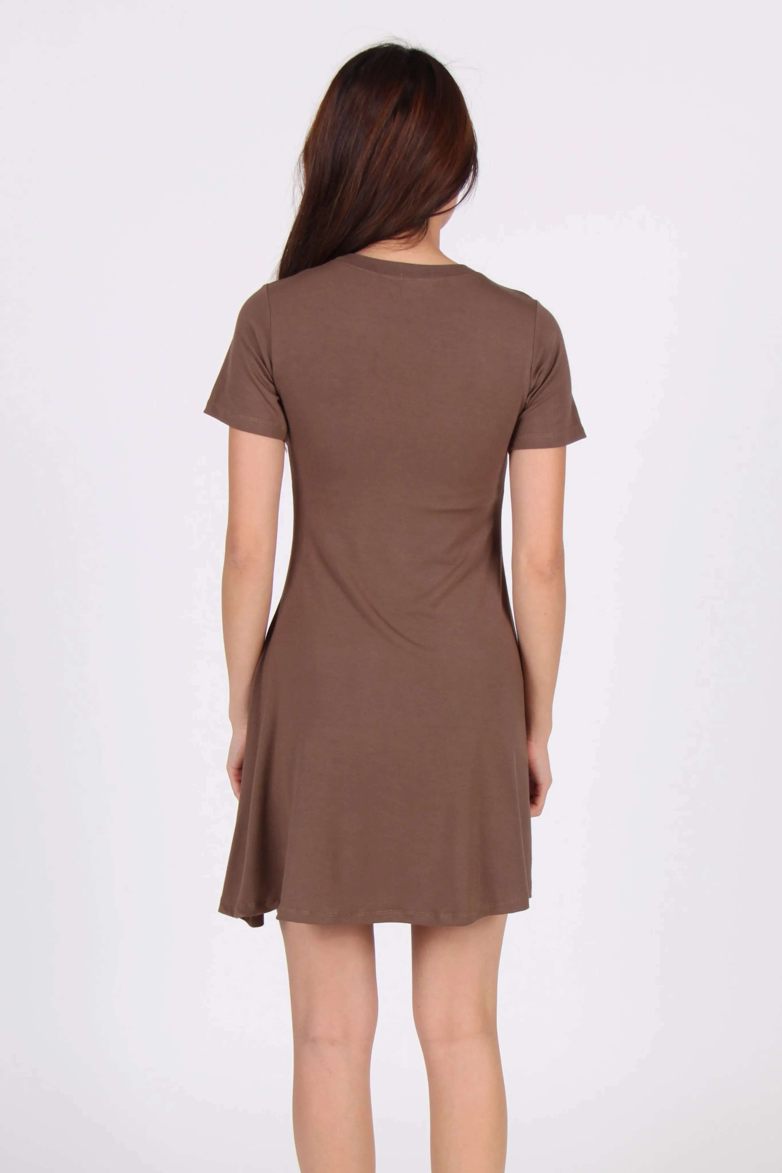 Basic Cotton Skater Dress in Brown