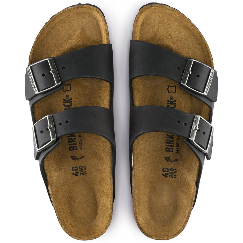 Birkenstock UNISEX Arizona Oiled Leather (Black - Narrow Fit)