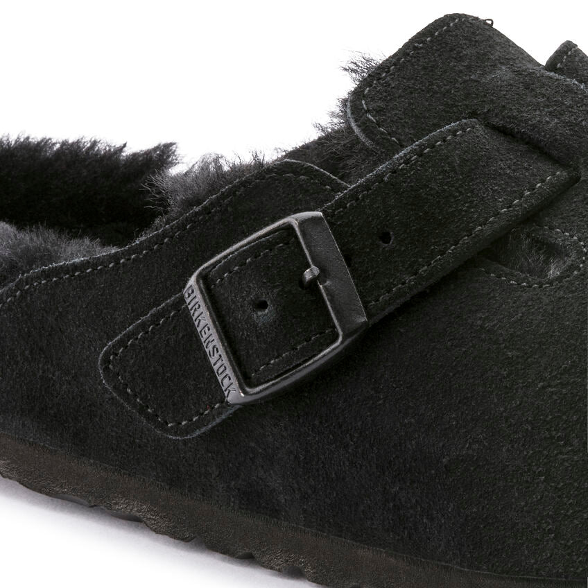 Birkenstock UNISEX Boston Shearling Suede Leather (Black - Wide Fit)