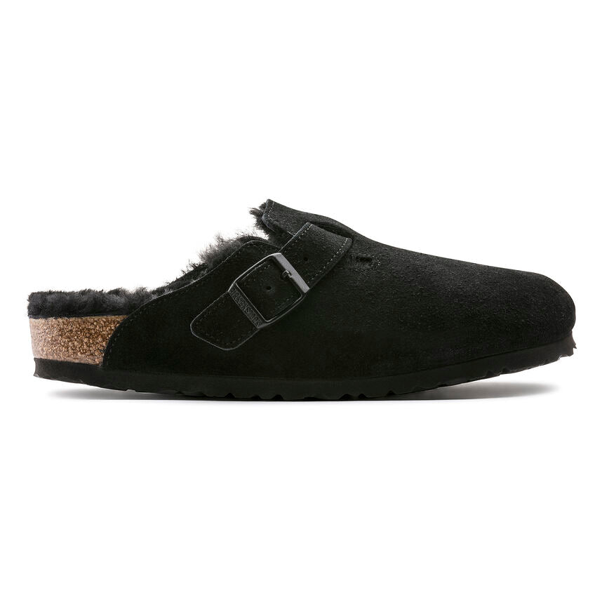 Birkenstock UNISEX Boston Shearling Suede Leather (Black - Wide Fit)