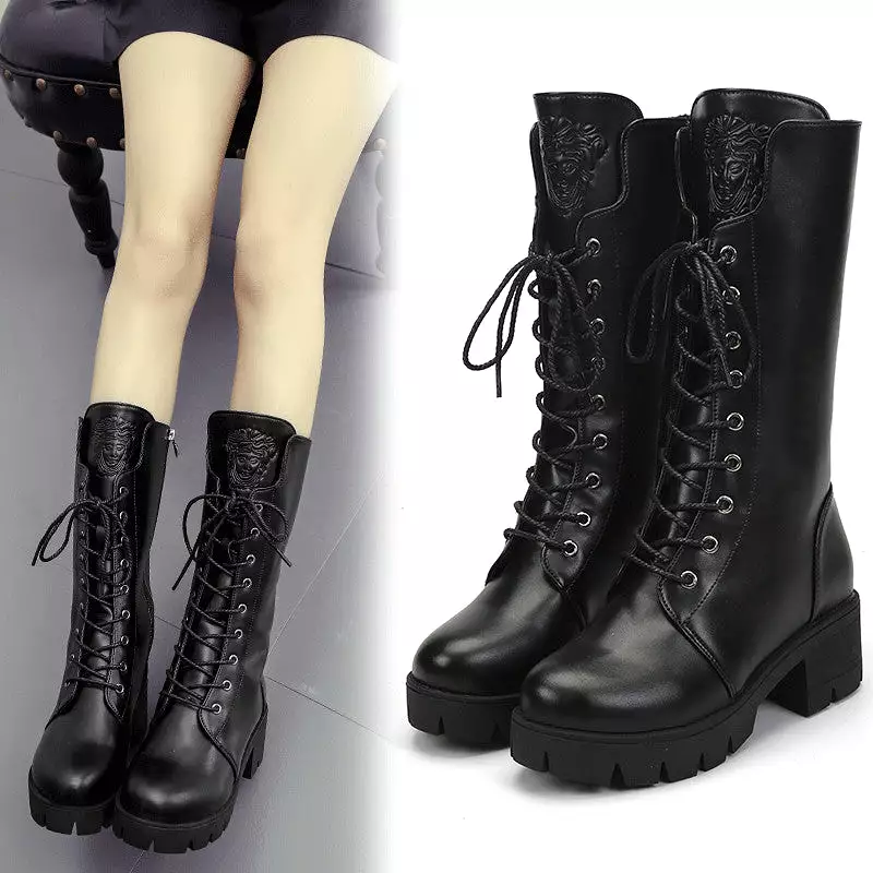 Black PU Martin Boots AD12098