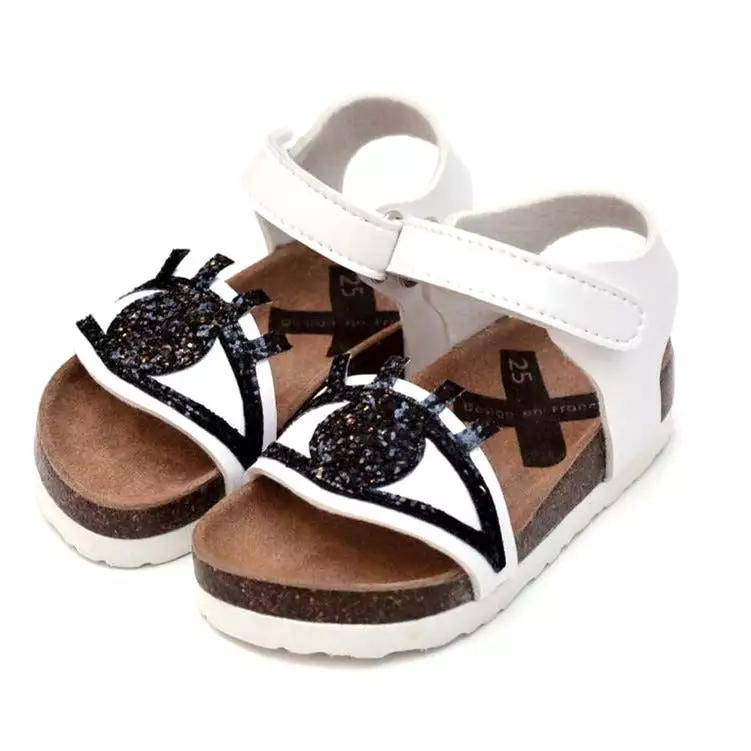 Boxbo Girl's Galaxy Eyes Cork Sandal, White/Black