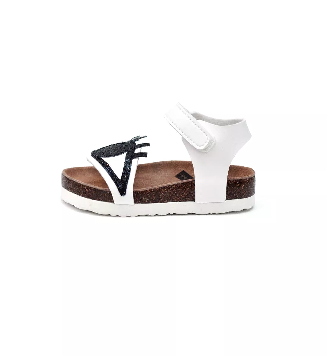 Boxbo Girl's Galaxy Eyes Cork Sandal, White/Black