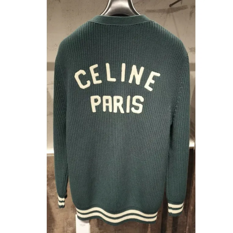 CELINE  |Wool Bi-color Plain Logo Luxury Cardigans