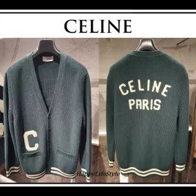 CELINE  |Wool Bi-color Plain Logo Luxury Cardigans