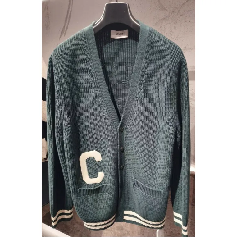 CELINE  |Wool Bi-color Plain Logo Luxury Cardigans