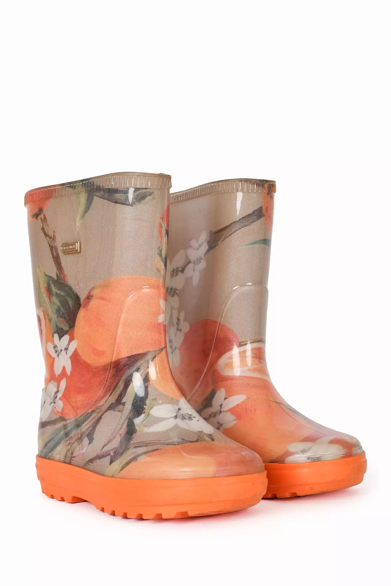 Dolce & Gabbana Orange Printed Rubber Rain Boots Size 28 Kids