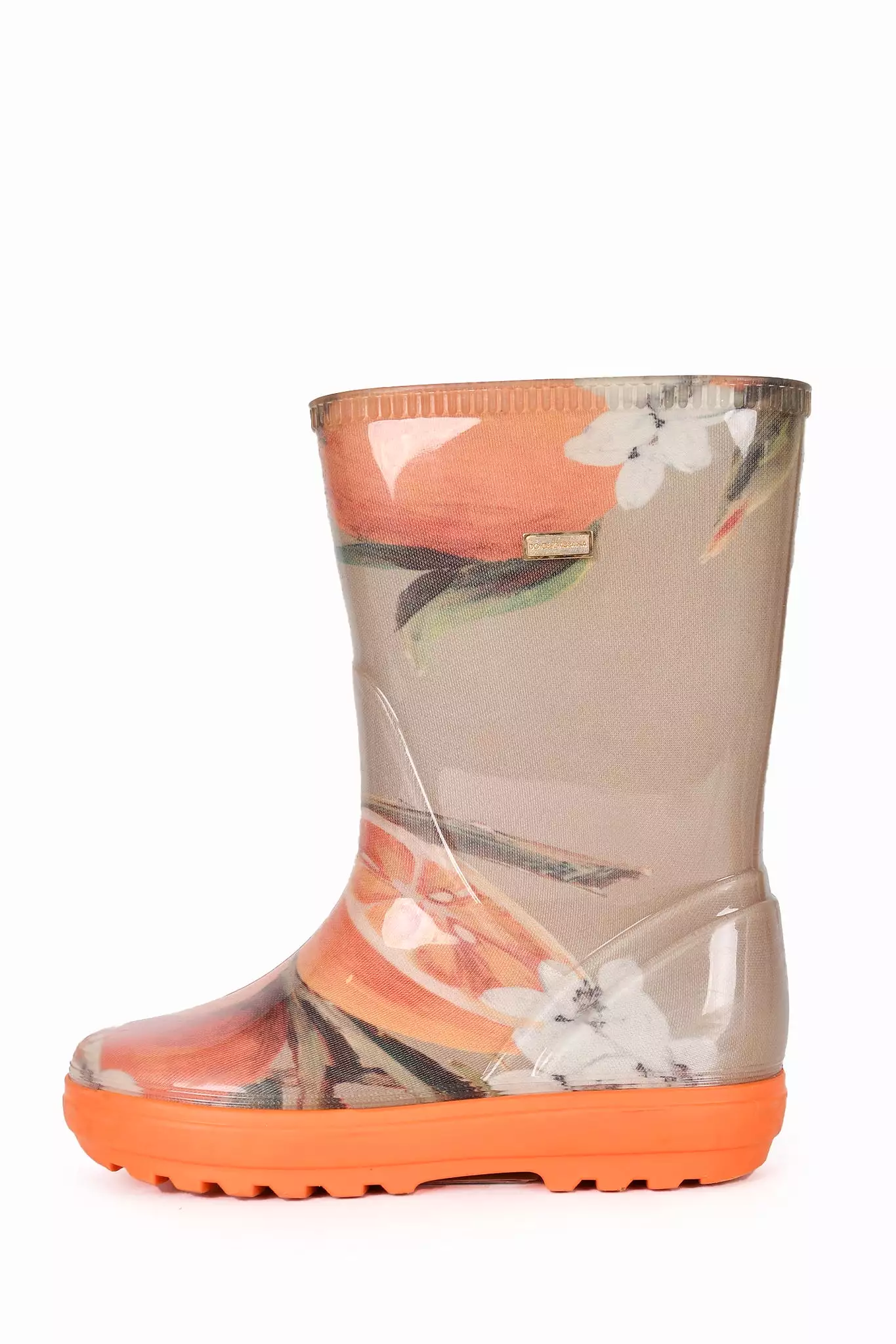 Dolce & Gabbana Orange Printed Rubber Rain Boots Size 28 Kids