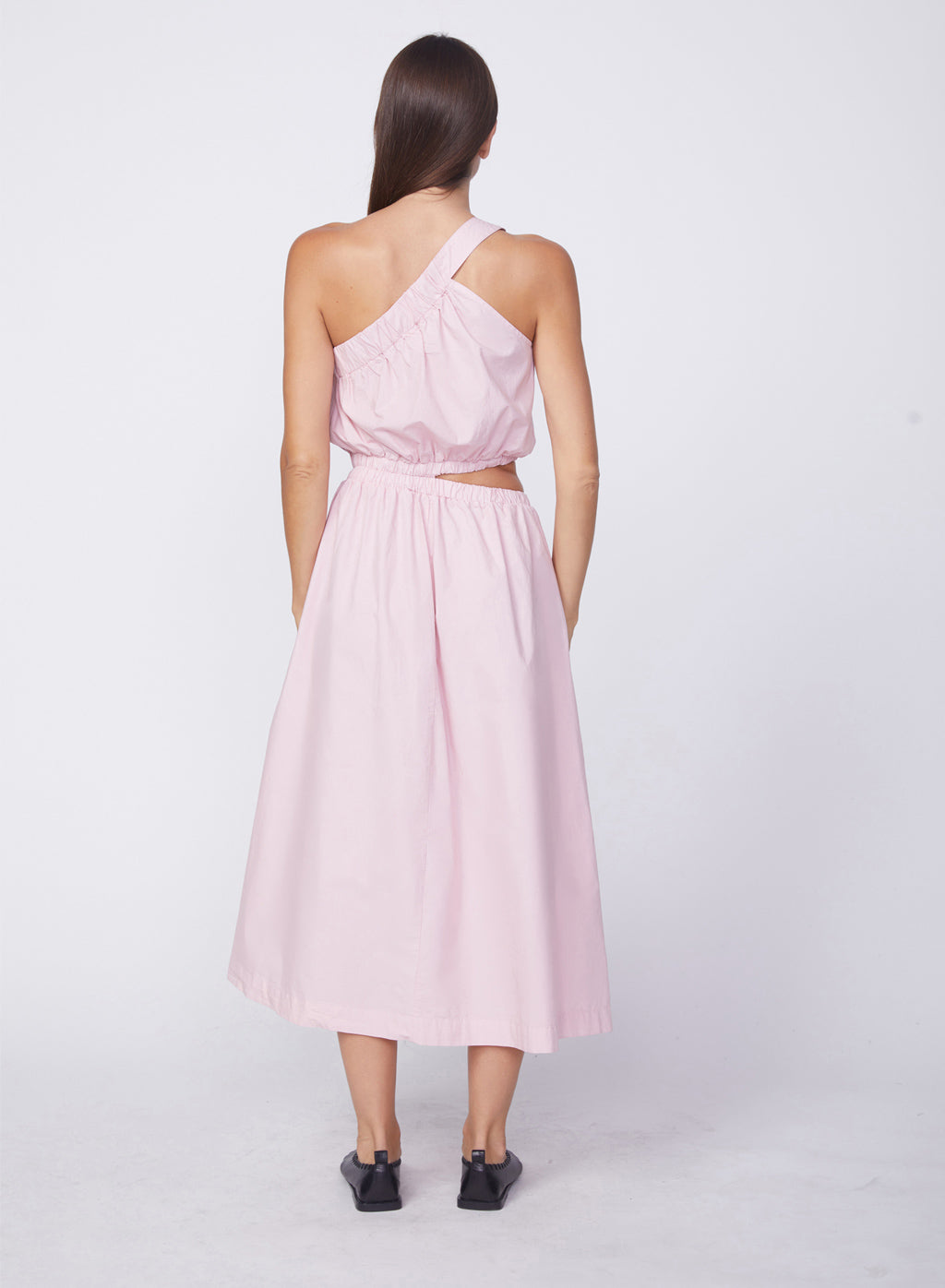 Fine Poplin One-Shoulder Midi Dress in Lipstick