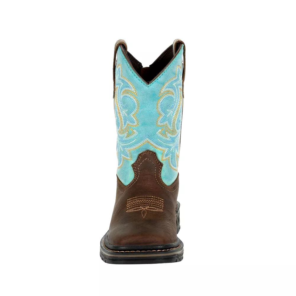 'Georgia Boot' Children's 8 Carbo-Tec Western Square Toe - Brown / Turquoise (Sizes 8.5C-3Y)