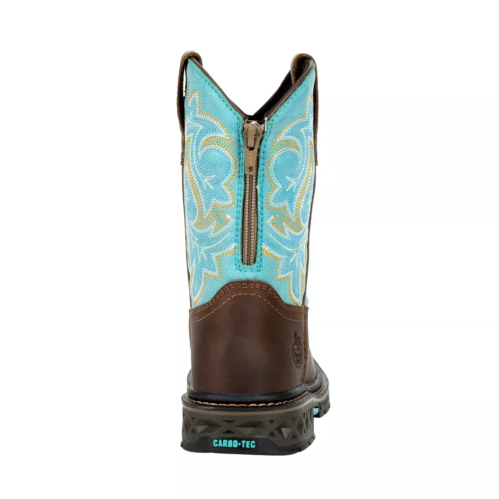 'Georgia Boot' Children's 8 Carbo-Tec Western Square Toe - Brown / Turquoise (Sizes 8.5C-3Y)