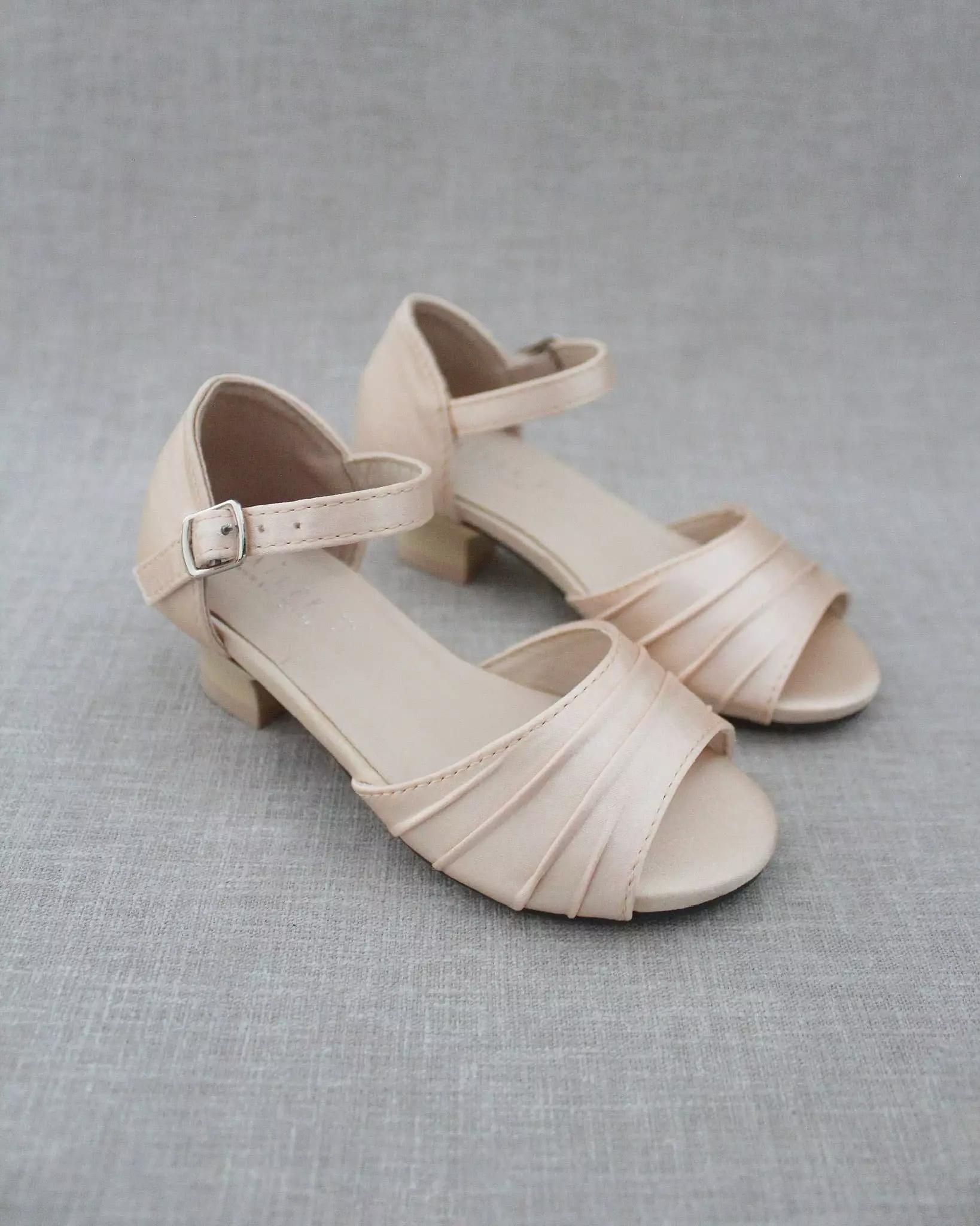 Girls Satin Low Heel Peep Toe Sandals