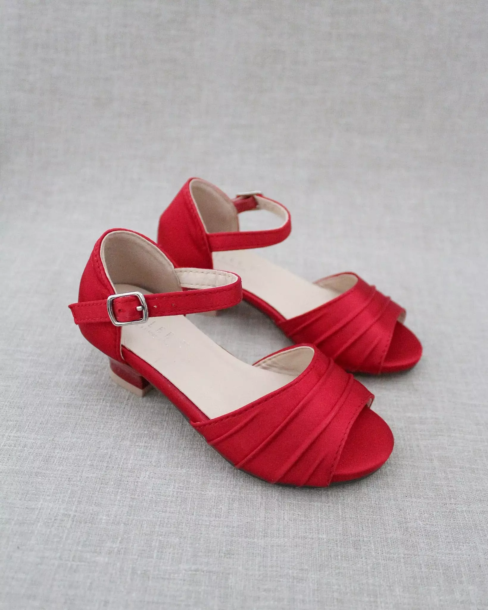 Girls Satin Low Heel Peep Toe Sandals