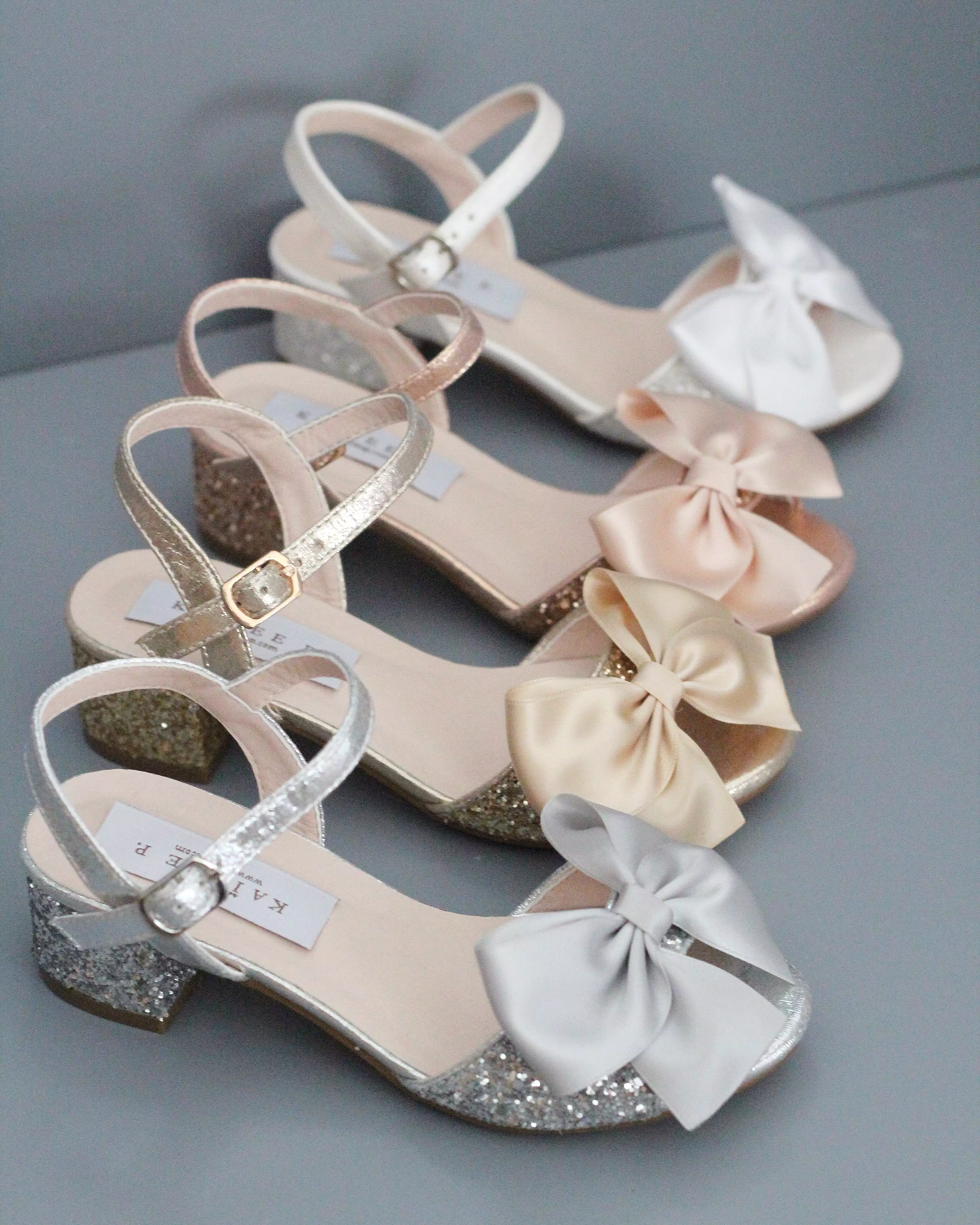 Gold Rock Glitter Block Heel Sandals with Bow