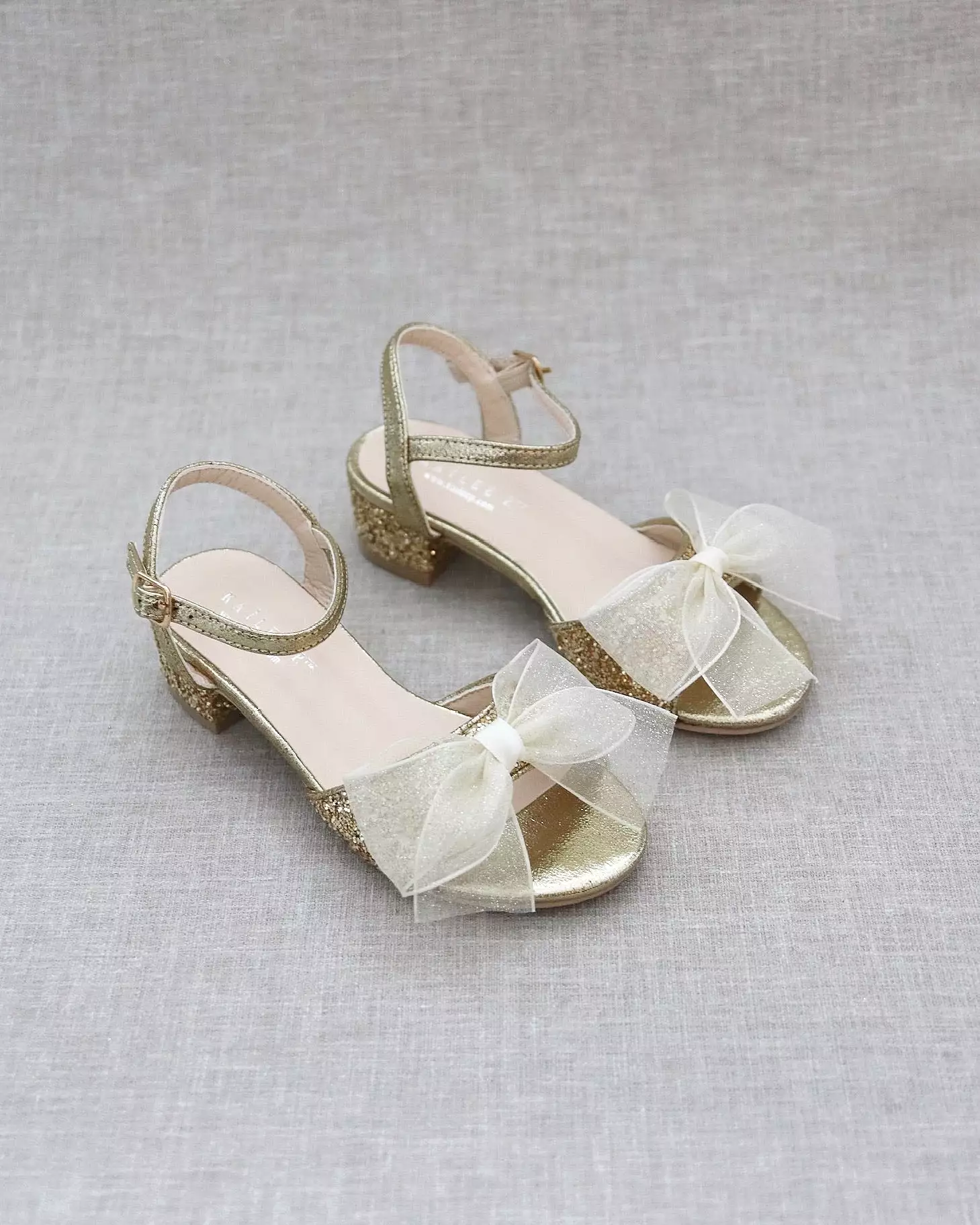 Gold Rock Glitter Block Heel Sandals with Bow