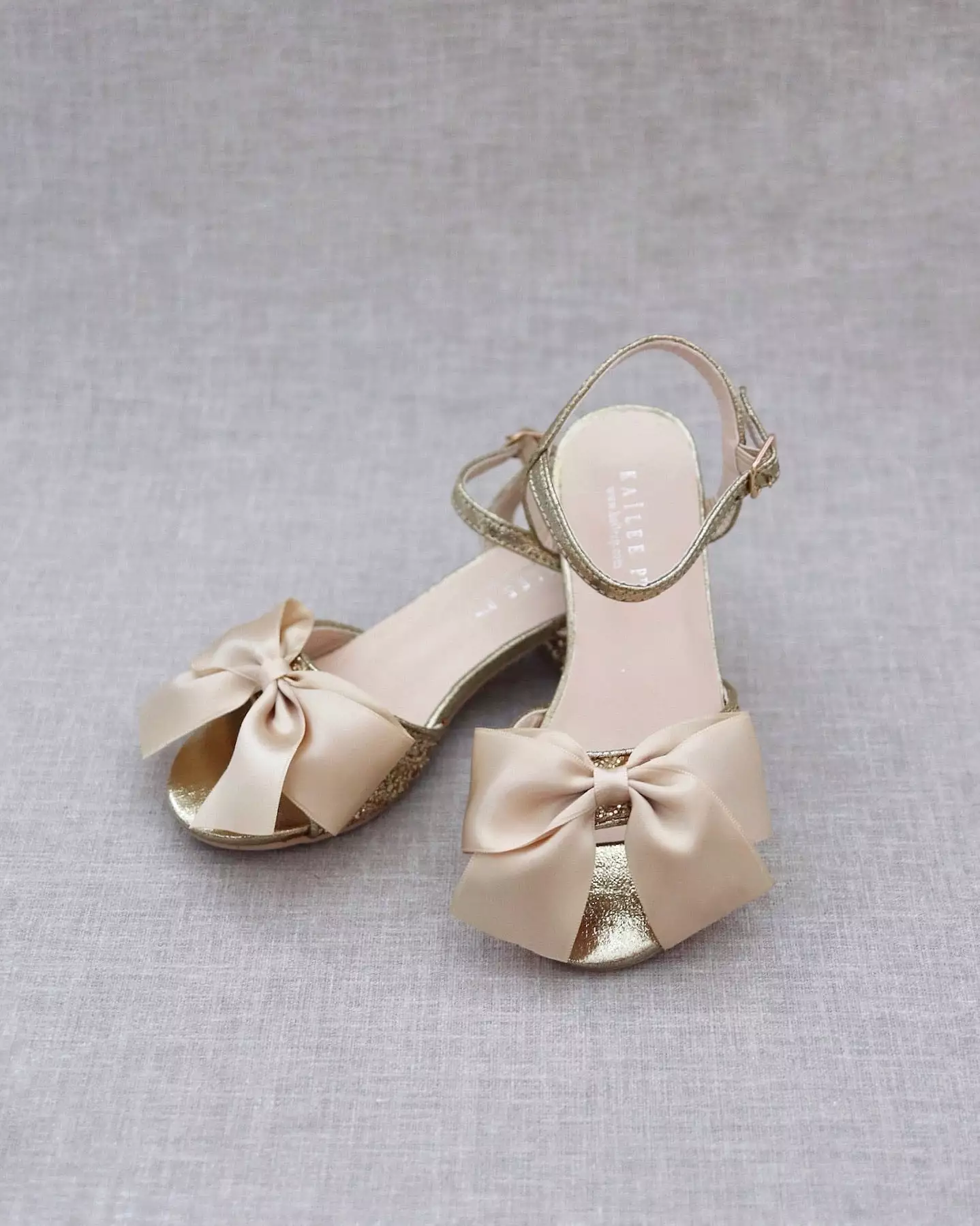 Gold Rock Glitter Block Heel Sandals with Bow