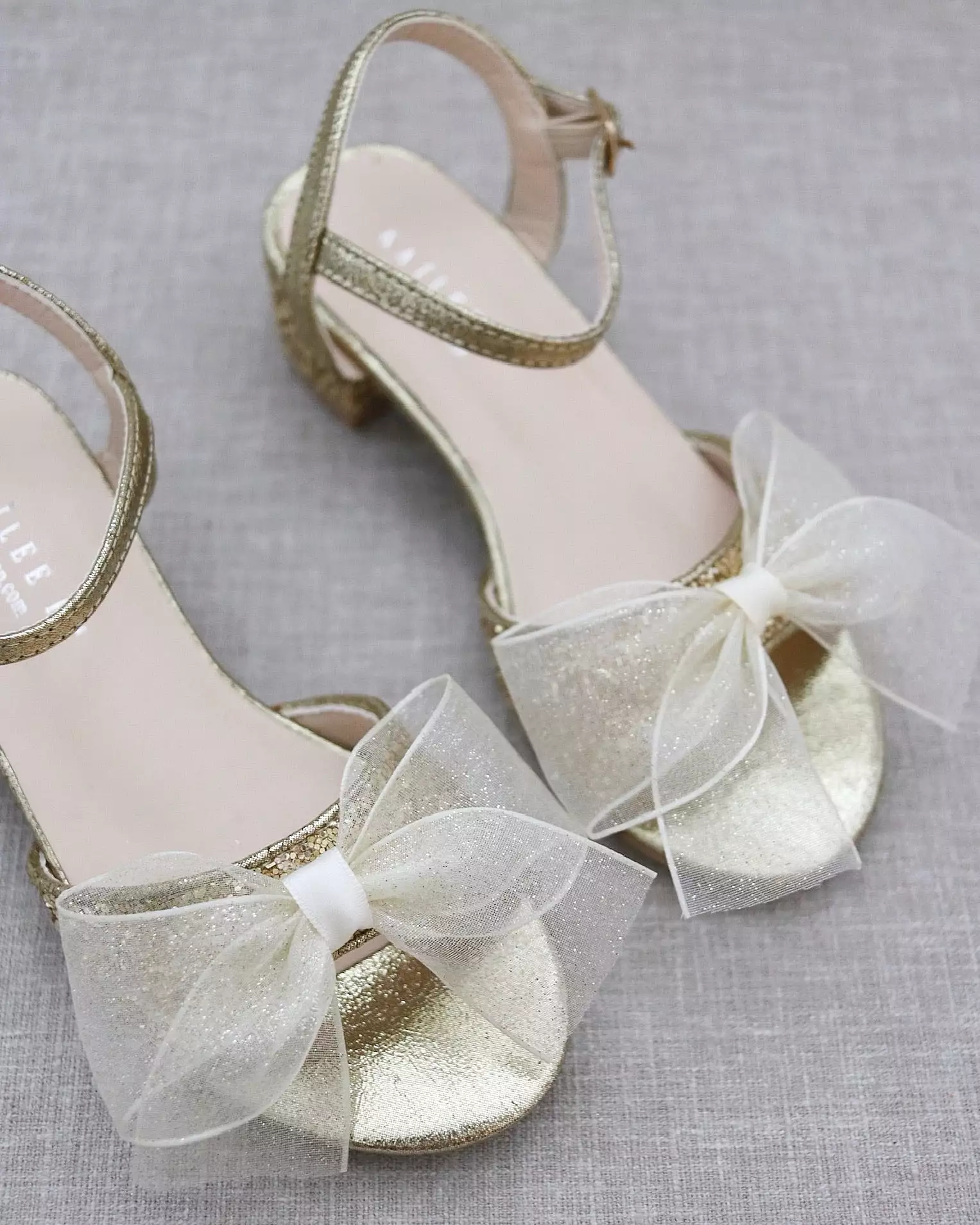 Gold Rock Glitter Block Heel Sandals with Bow