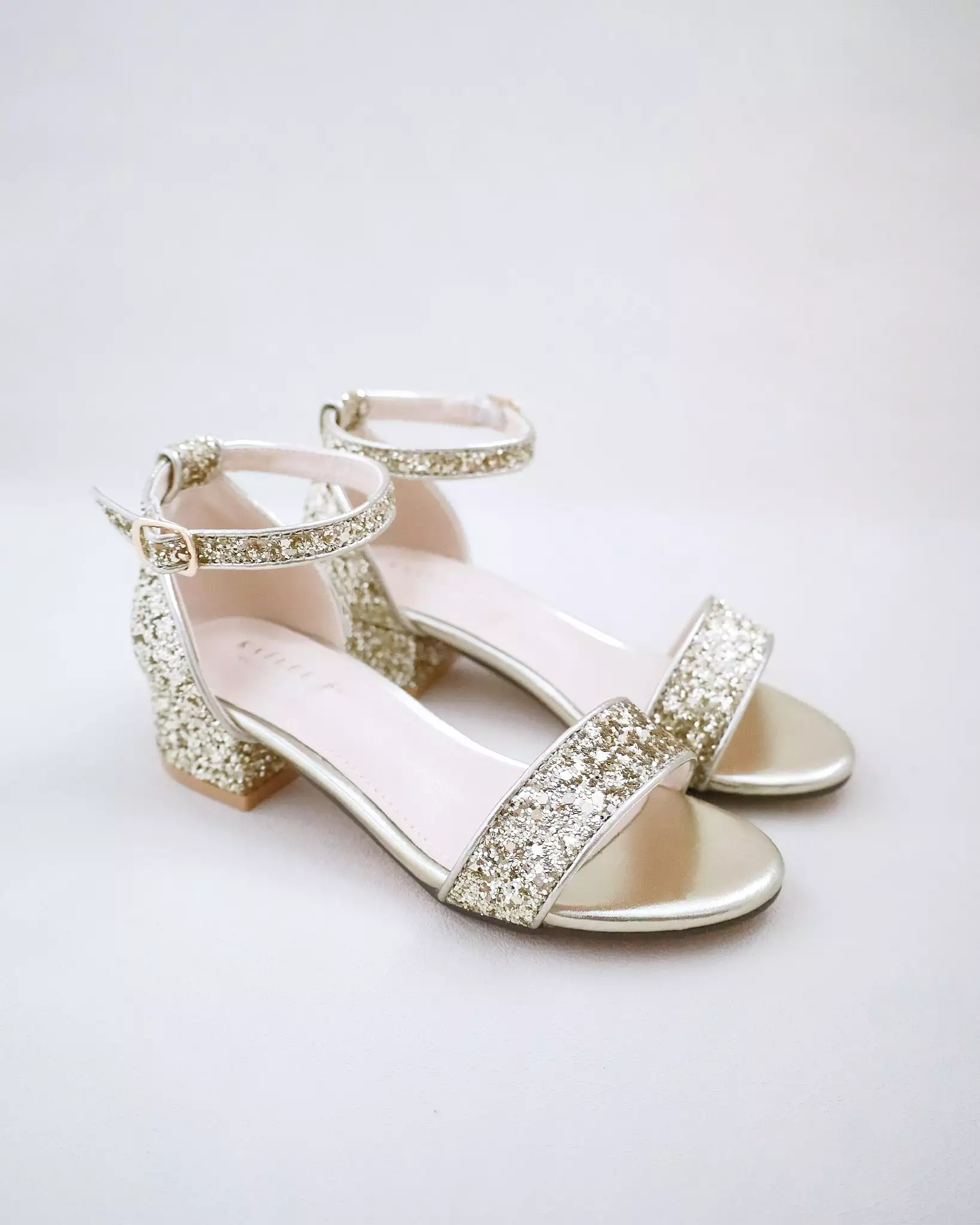 Gold Rock Glitter Low Block Heel Girls Sandals