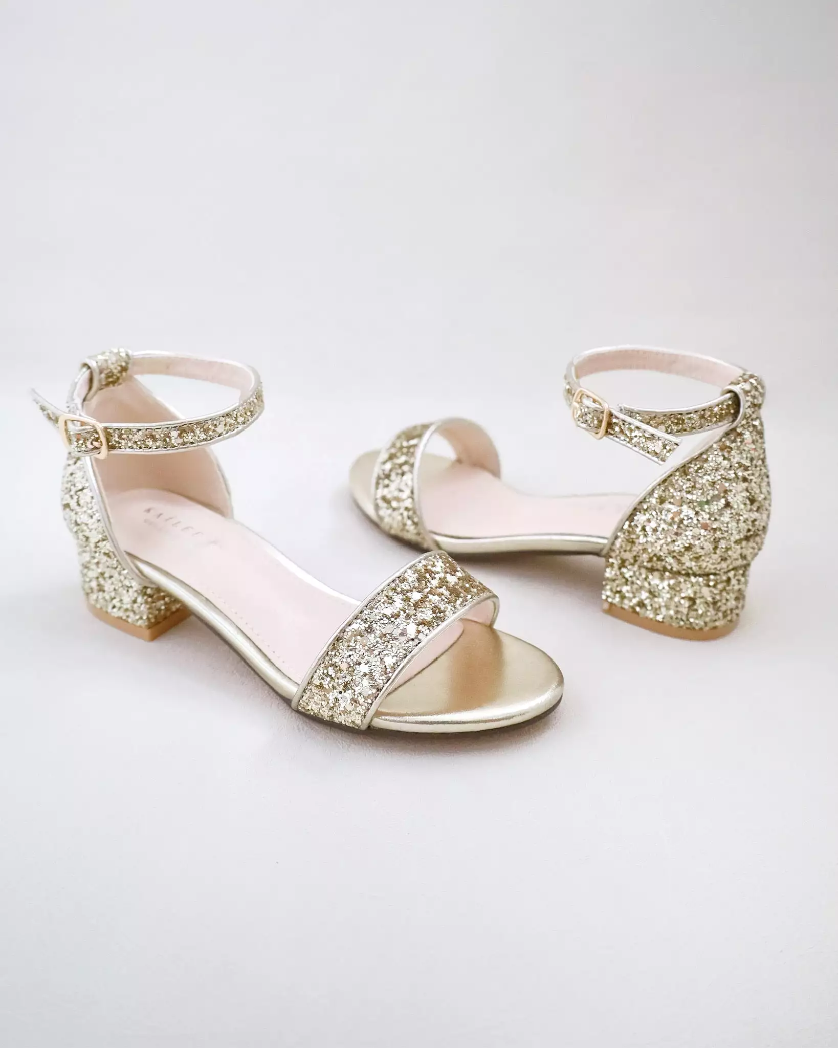 Gold Rock Glitter Low Block Heel Girls Sandals