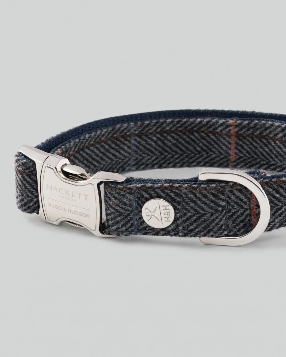 Grey Checked Herringbone Tweed Dog Collar