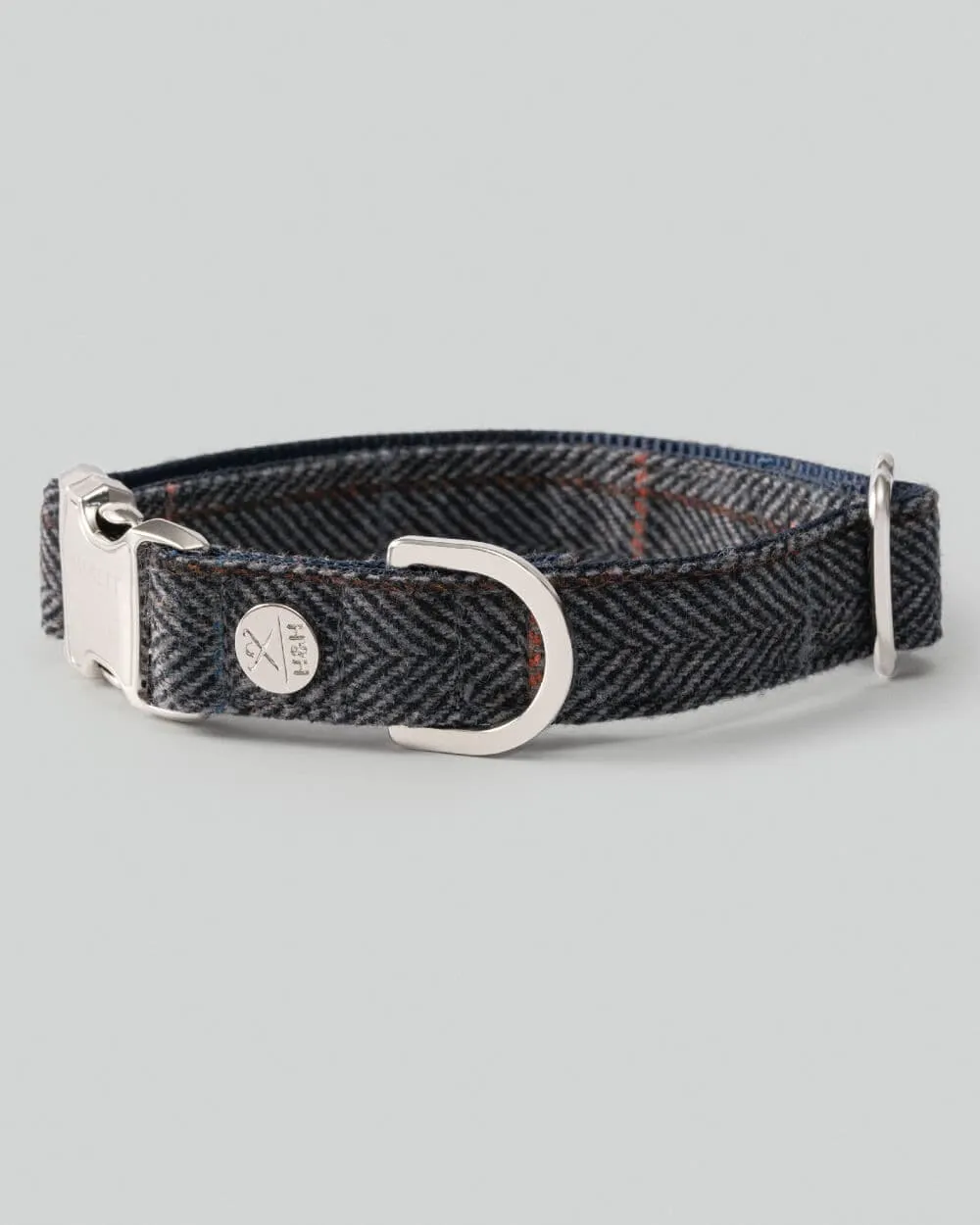 Grey Checked Herringbone Tweed Dog Collar