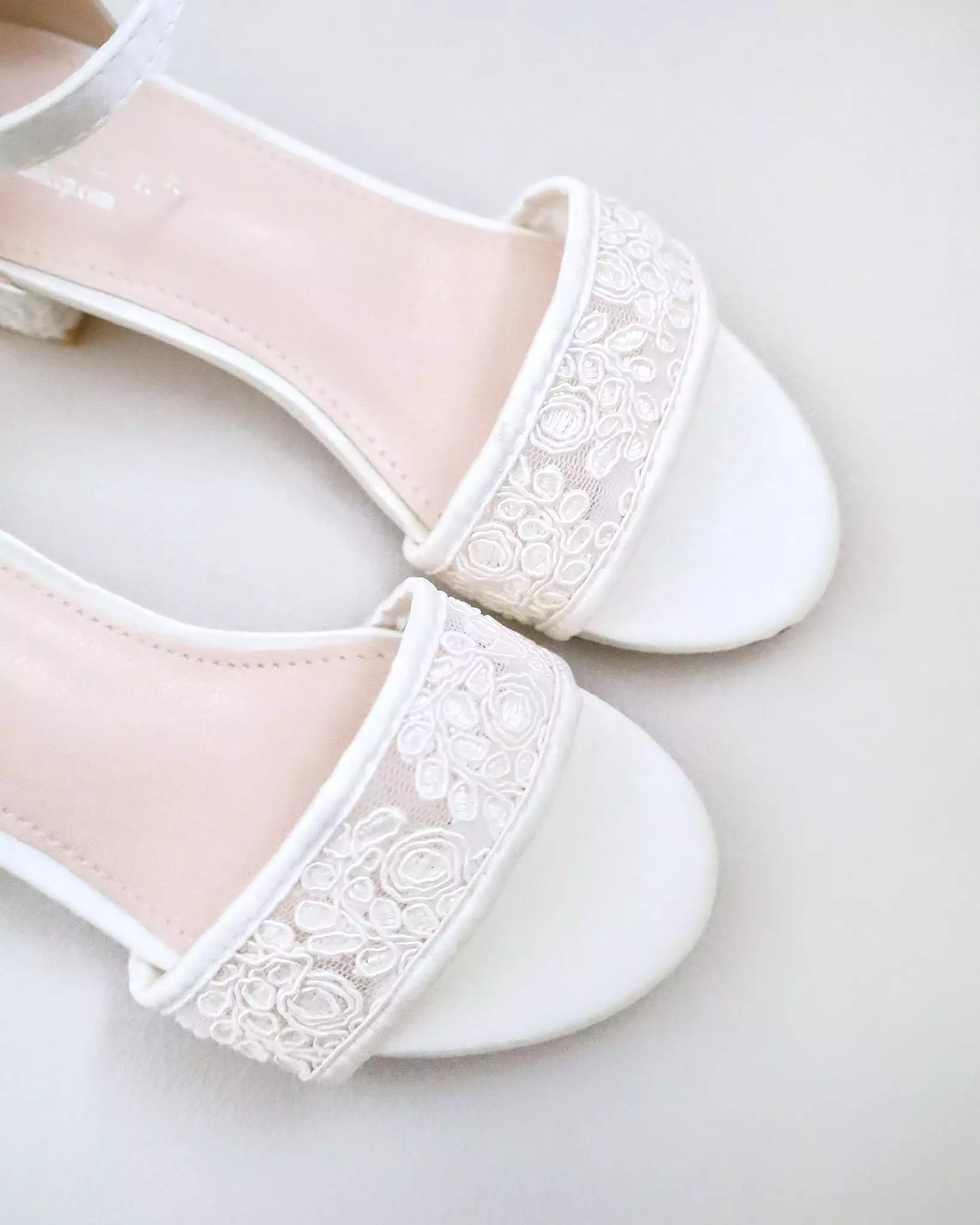 Ivory Crochet Lace Low Block Heel Girls Sandals