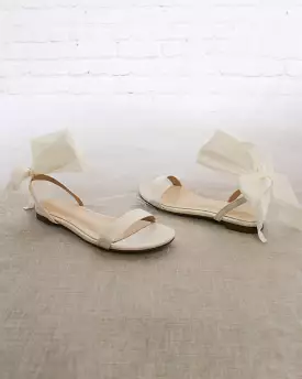 Ivory Satin Flat Sandal with Wrapped Satin Tie