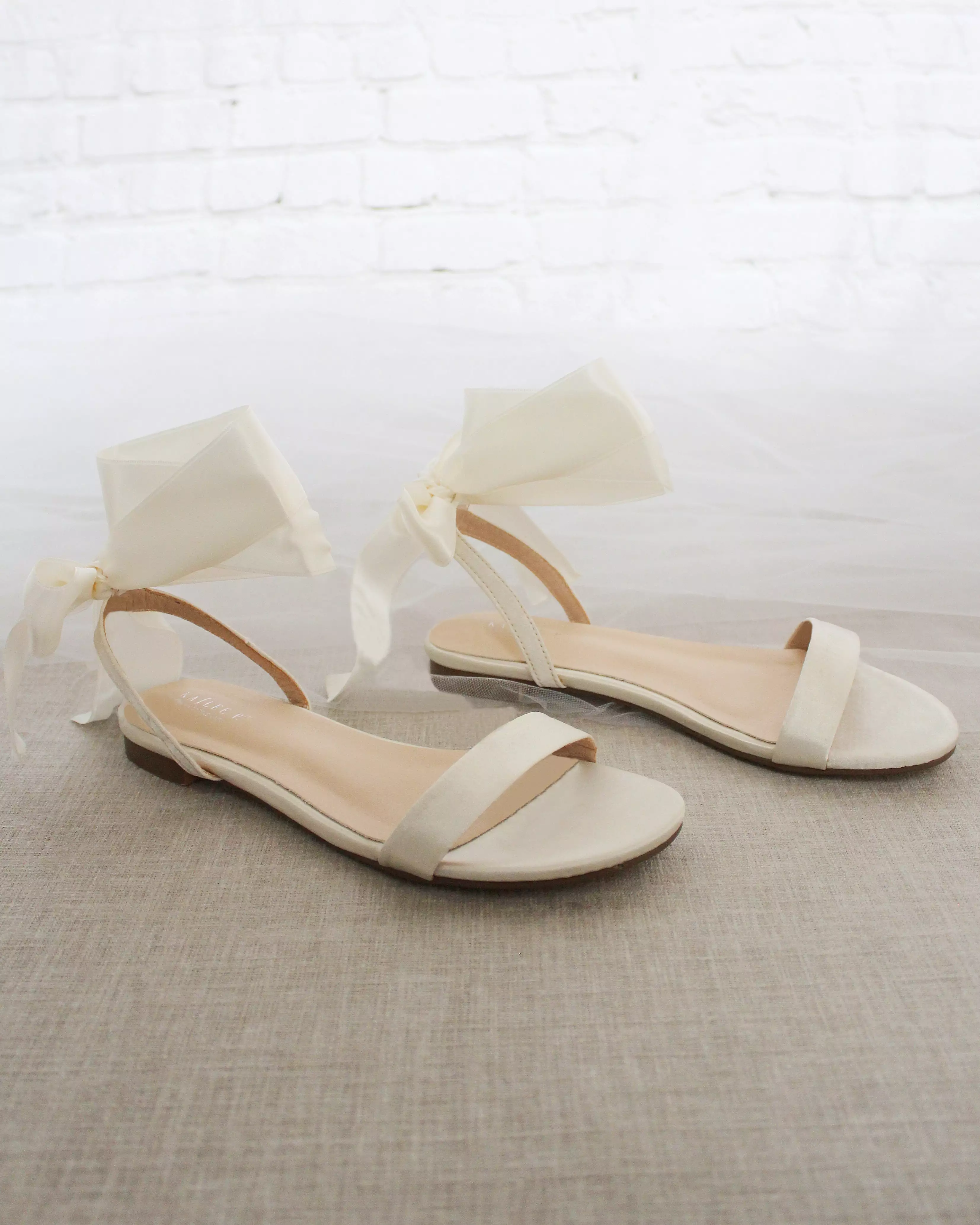 Ivory Satin Flat Sandal with Wrapped Satin Tie