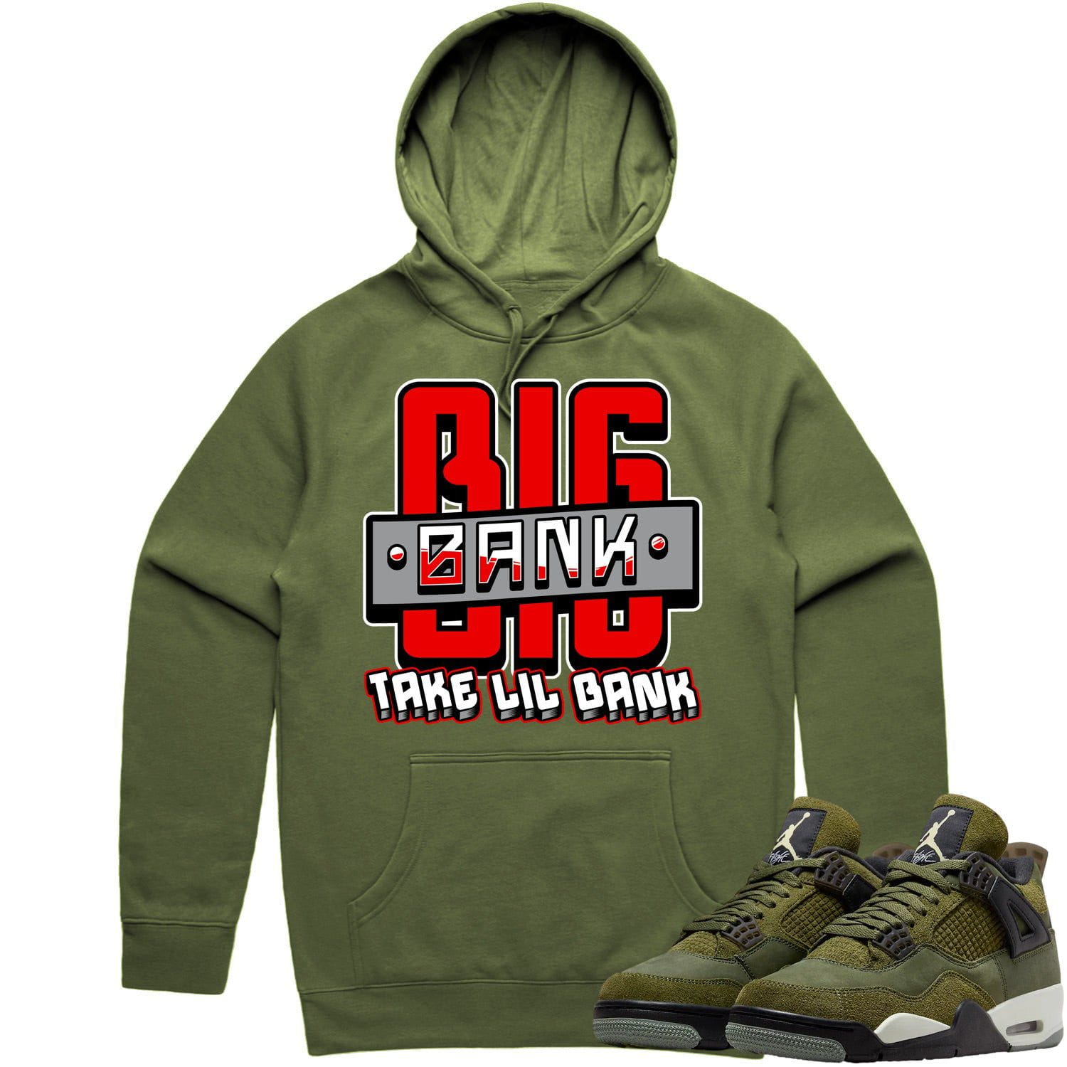 Jordan 4 Craft Olive 4s Hoodie to Match - RED BIG BANK