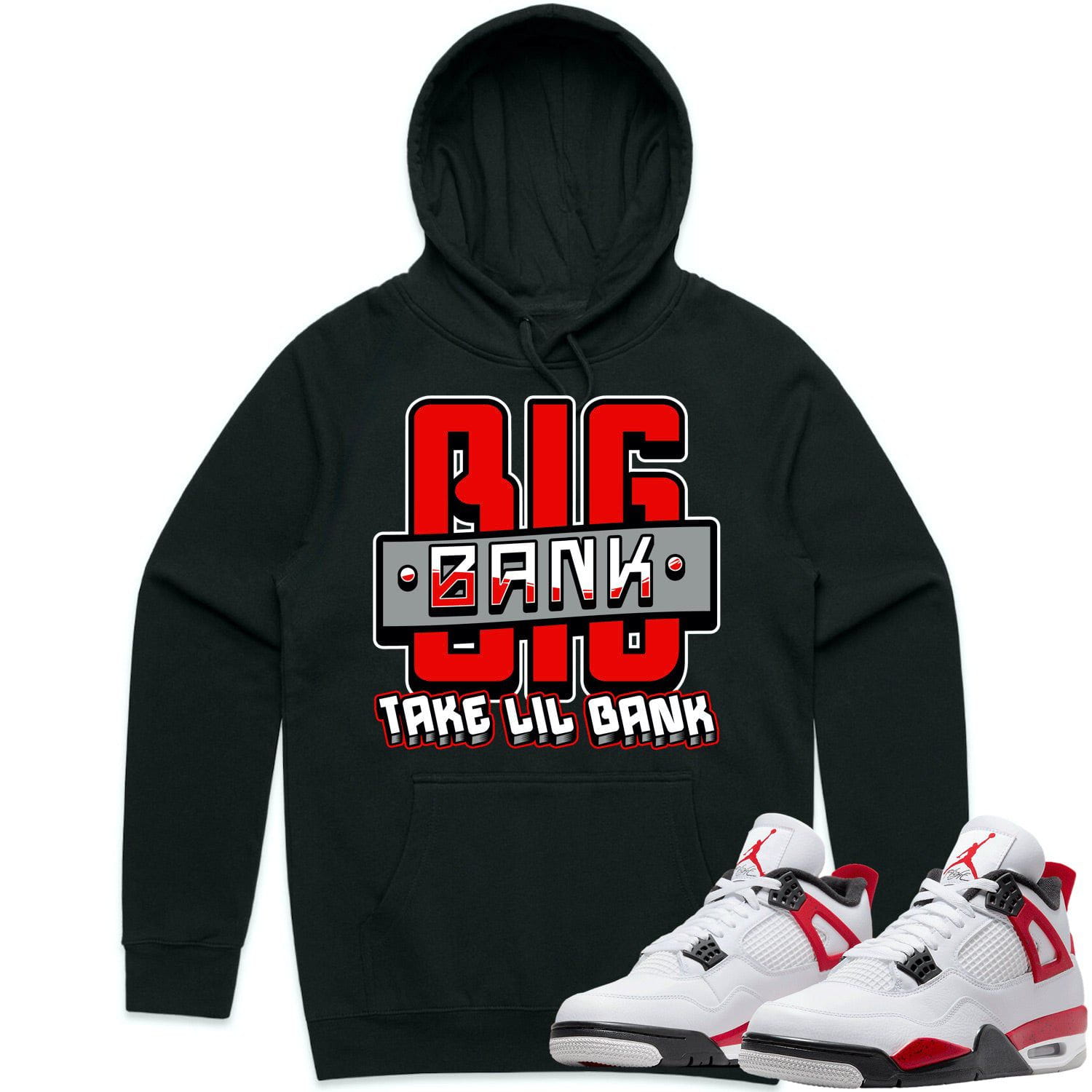 Jordan 4 Red Cement 4s Hoodie to Match - RED BIG BANK