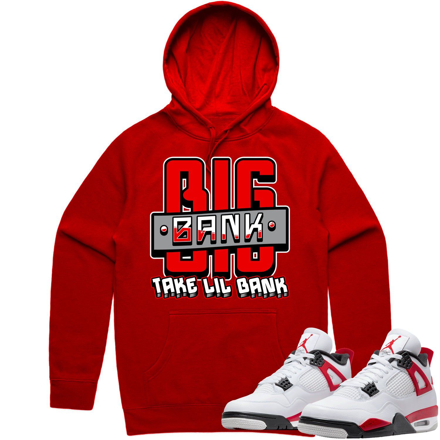 Jordan 4 Red Cement 4s Hoodie to Match - RED BIG BANK