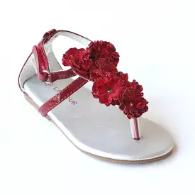 L'Amour Girls C-611 Red Flower Thong Sandals