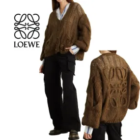 LOEWE  |Casual Style Wool Plain Puff Sleeves Logo Cardigans