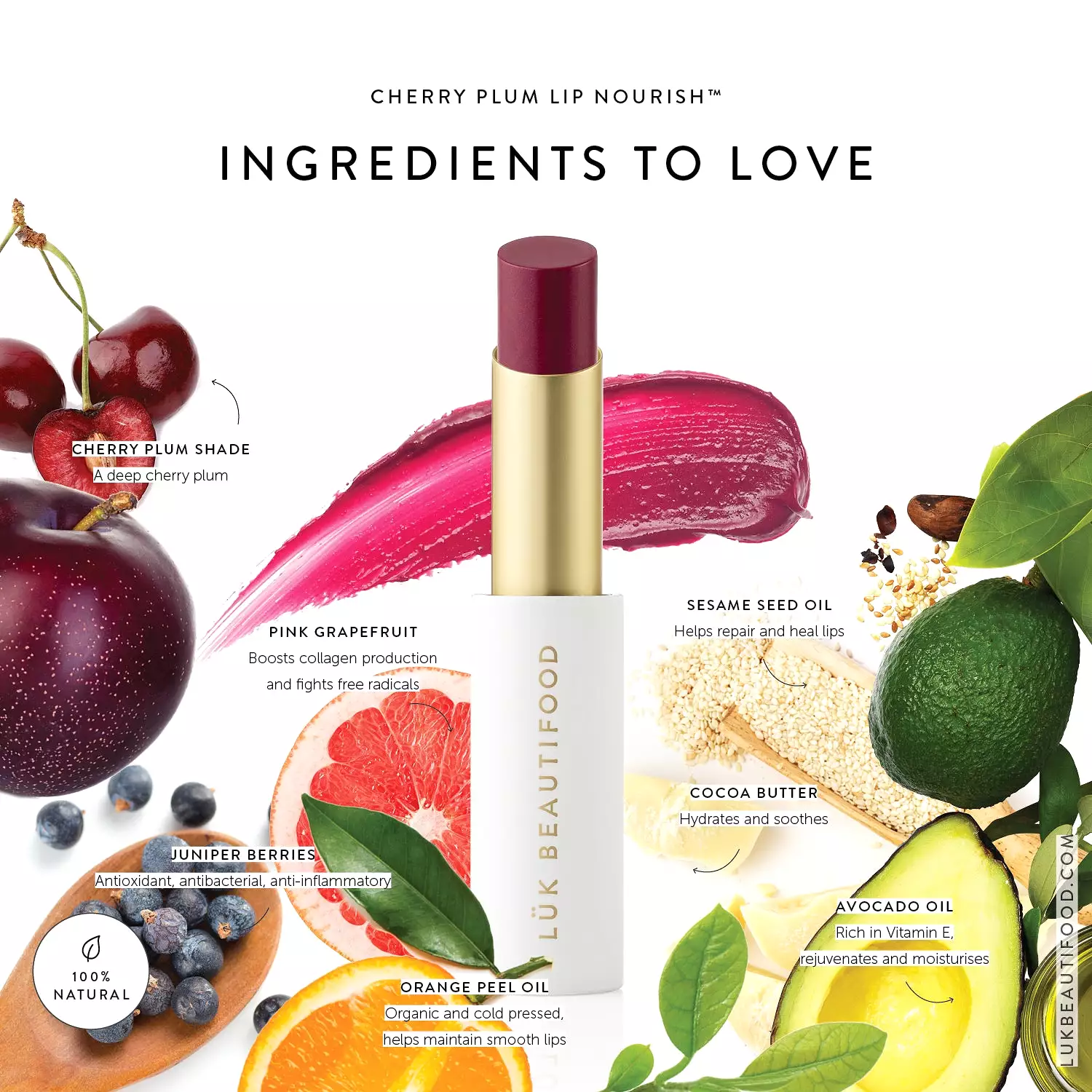 Luk Beautifood Lip Nourish Organic Lipstick Cherry Plum