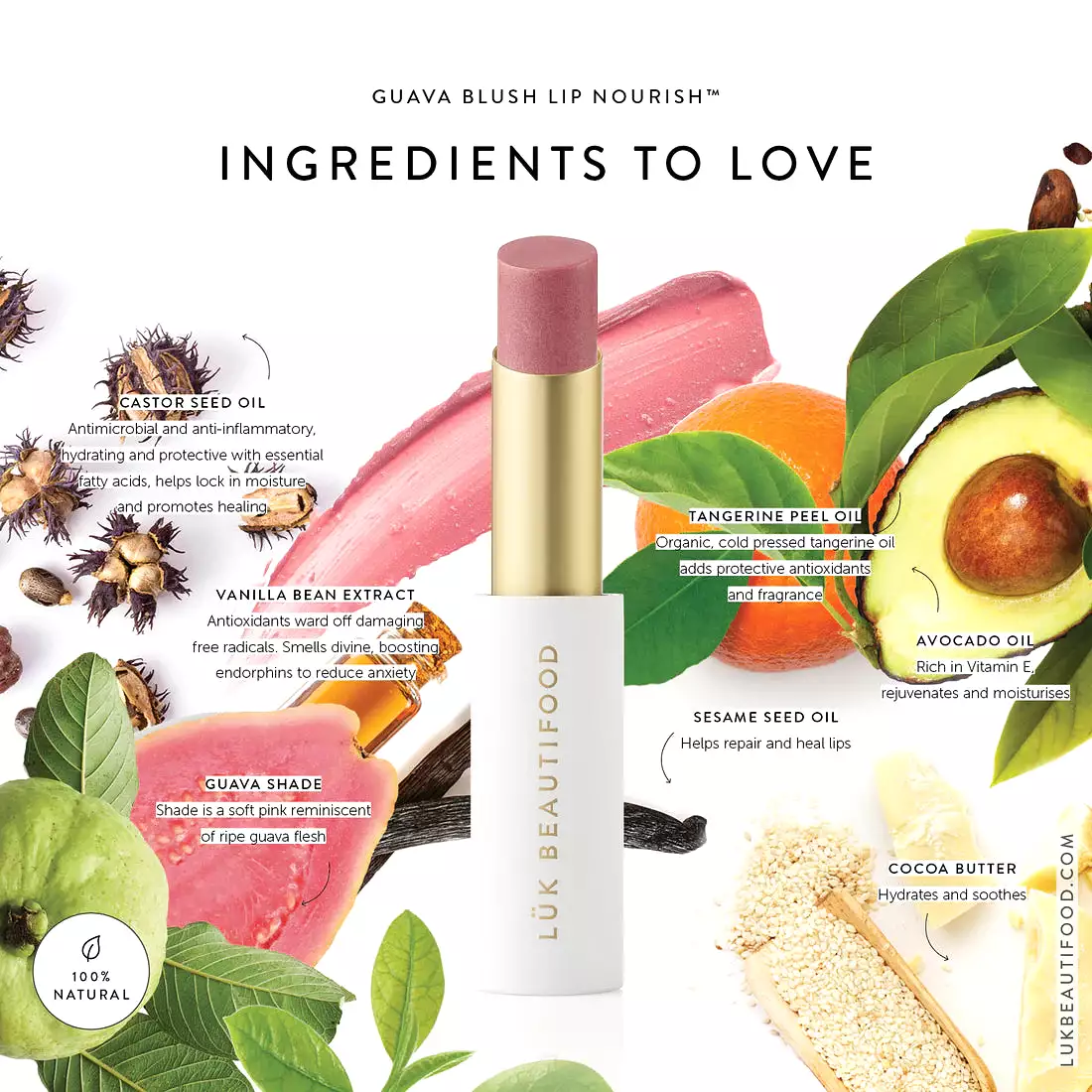 Luk Beautifood Lip Nourish Organic Natural Lipstick Guava Blush