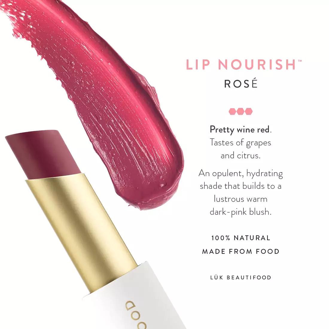 Luk Beautifood Lip Nourish Organic Natural Lipstick Rose