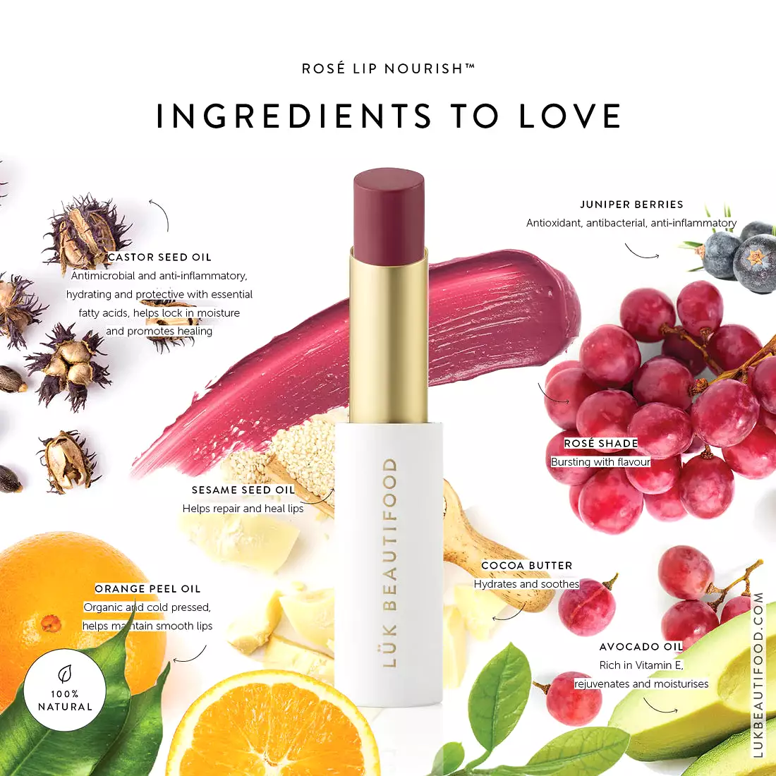 Luk Beautifood Lip Nourish Organic Natural Lipstick Rose