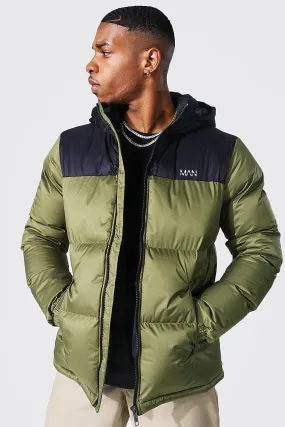 Man Dash Colour Block Hooded Puffer | boohooMAN UK