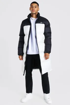 Man Dash Colour Block Longline Puffer | boohooMAN UK