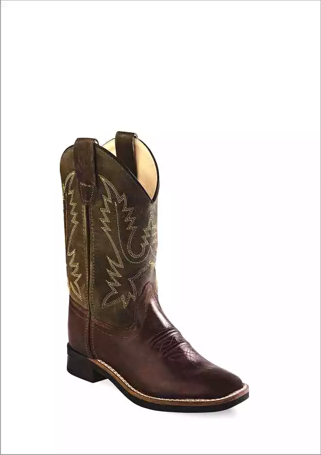 'Old West' Children's 9 Western Square Toe - Chocolate Barnwood (Sizes 8.5C-3Y)