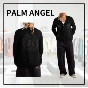 Palm Angels  |Unisex Wool Cashmere Street Style Logo Cardigans